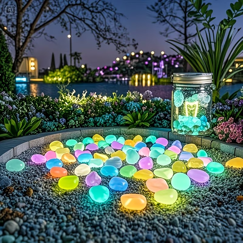 Aquarium Planting - 300PCS Luminous Pebble Set,0.9-1.5cm Resin Glow